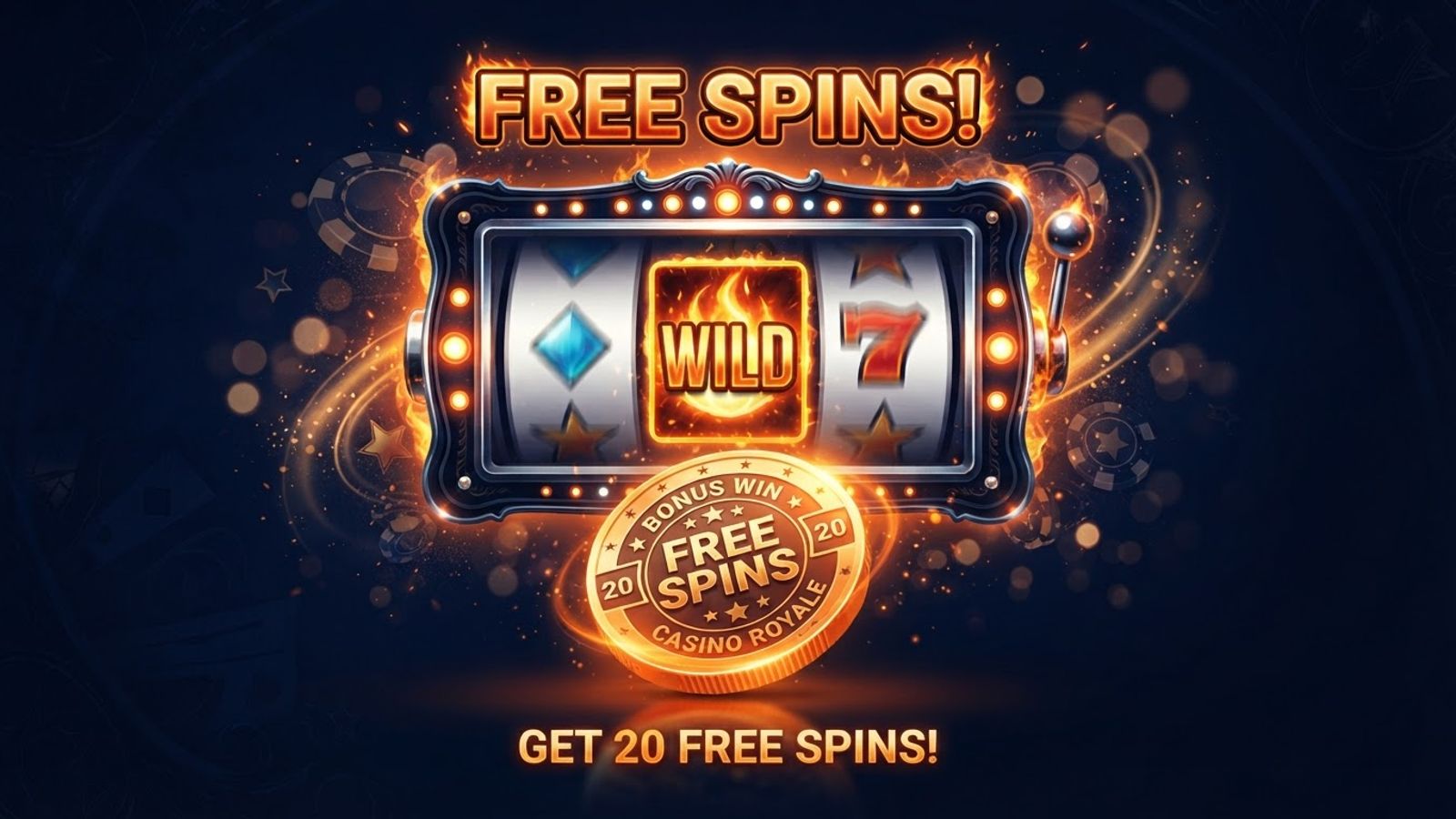 Gratis spins munt en draaiende slot reel op donkere achtergrond